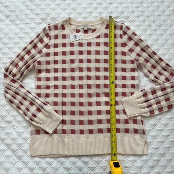 NWT LOFT Gingham Crewneck Pullover Long Sleeve Sweater Beige Rust - Size M - Picture 5 of 12